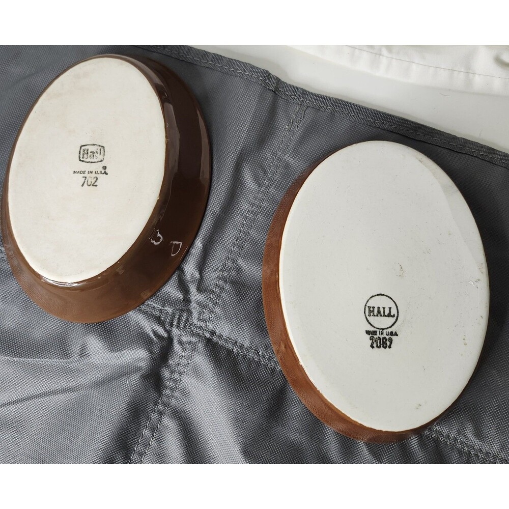2 Hall Vintage Kitchenware 50s 60s 70s Brown Oval Dishes Hall 702 & 2089